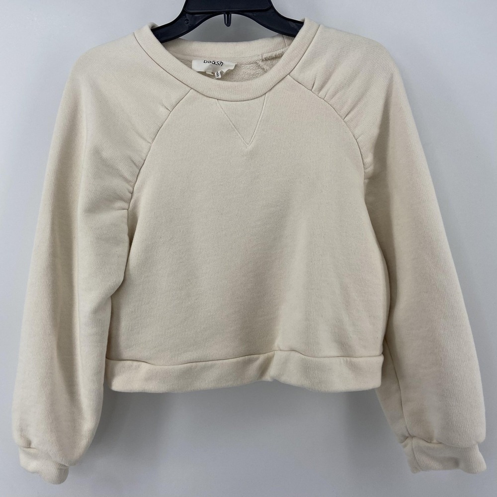 ba&sh Sweatshirt Womens 1 Small Ivory‎ Cropped Raglan Sleeve Casual Crewneck